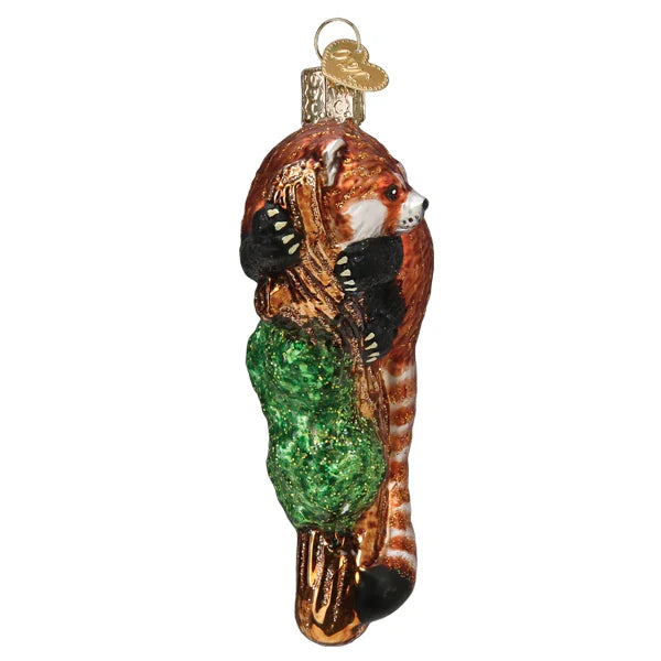 Glitter Side of Covered Red Panda Ornament on Branch