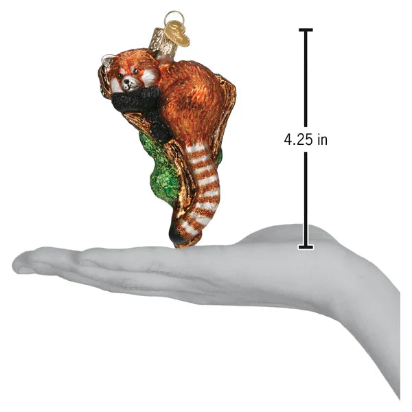 4.25" Glitter Covered Red Panda Ornament on Branch