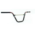 The Renthal Moto 20 Pro BMX Bars feature Renthal branding with a sleek black finish, offering lightweight strength from durable aluminum construction.