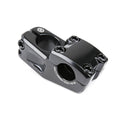 The Salt Junior Top Load Stem 1 Inch (22.2mm Clamp) is a black BMX stem, precision-engineered from 6061-T6 alloy, featuring four front bolts and two side clamps. This short reach top load stem securely attaches handlebars to a 1 inch steerer tube.