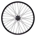 A Saltplus Summit 18 Inch Front Wheel, featuring a black bicycle wheel with spokes, street rim and pro sealed front hub.