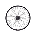 A Saltplus Summit 20 Inch Cassette Rear Wheel with a black rim and spokes, viewed from the side.
