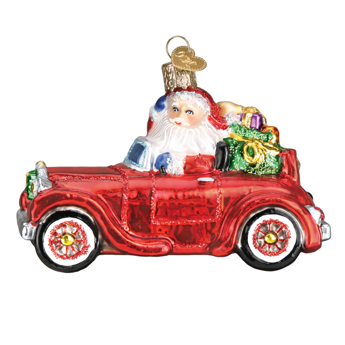 Santa in Antique Car Christmas Ornament