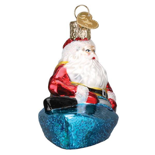 Glass Santa in Kayak Ornament for your Christmas tree