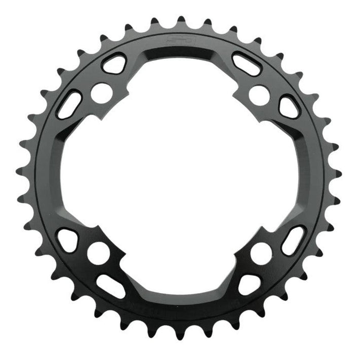 SD Chainring V3 CNC 6061 4 Bolt in black metal, featuring 32 teeth, multiple circular cutouts, and mounting holes, photographed on a white background.