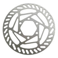 The SD Salvo 120mm Disc Rotor, featuring a geometric cutout pattern and six mounting holes, is displayed against a white background to showcase its modern design.