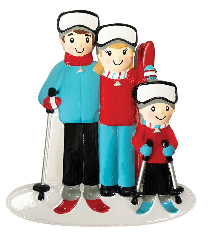 Skiing Family of 3 personalized resin ornament