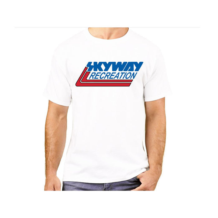 A man wearing a Skyway Factory Team USA T-Shirt with the word radicle on it.