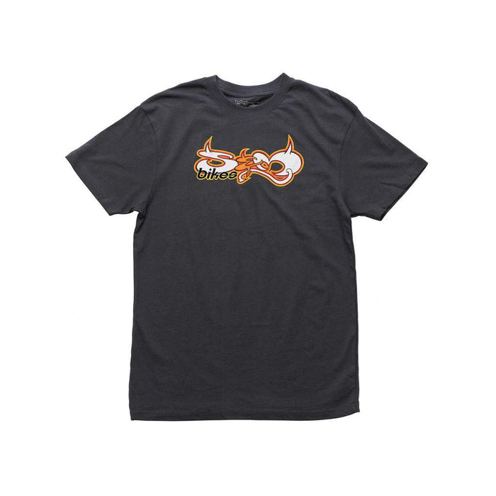 The S&M Devil Letters T-Shirt in Charcoal features a bold orange and white "bike" graphic at the center, crafted from heavyweight cotton for a classic old-school vibe.