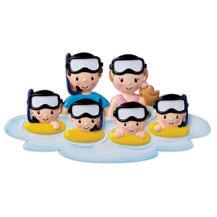 Snorkeling Family of 6 Personalized Resin Christmas Ornament
