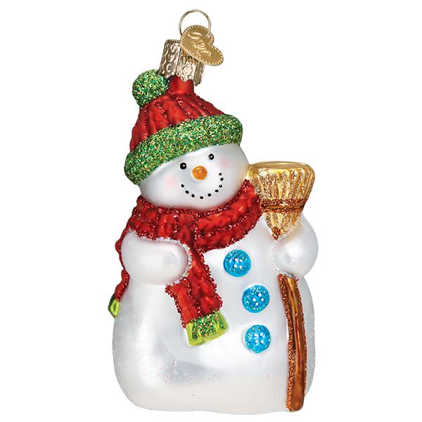 Glass Snowman with Broom Christmas tree ornament