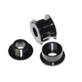 Three black metal bike chainring bolts are displayed on a white background, with two flat and one upright to reveal the threads—perfect for use with the Speedline 20-10mm Fork Adapter.