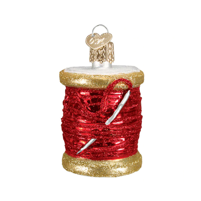 Red Spool of Thread Glass Ornament