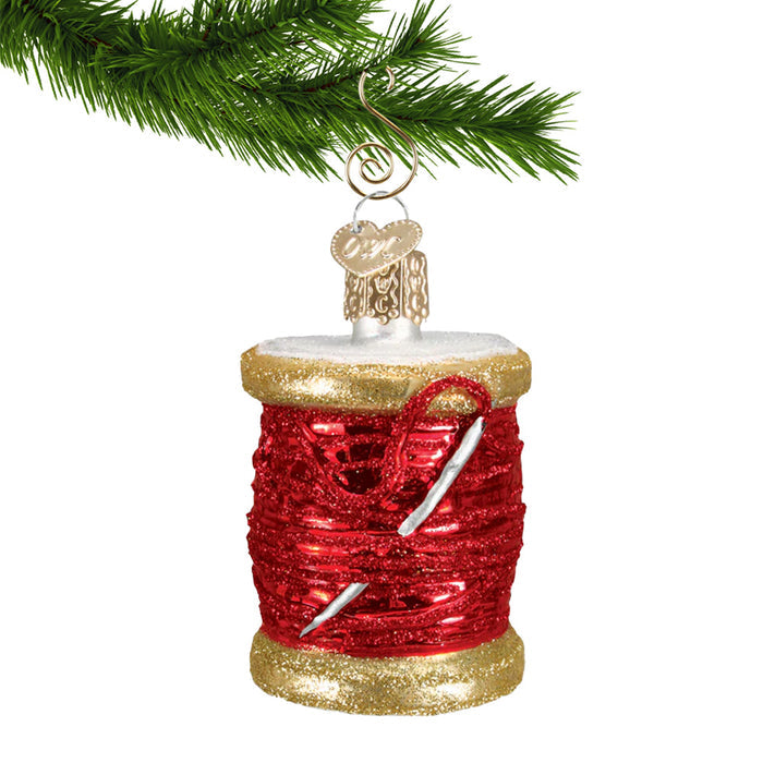Red Spool of Thread Glass Christmas Ornament