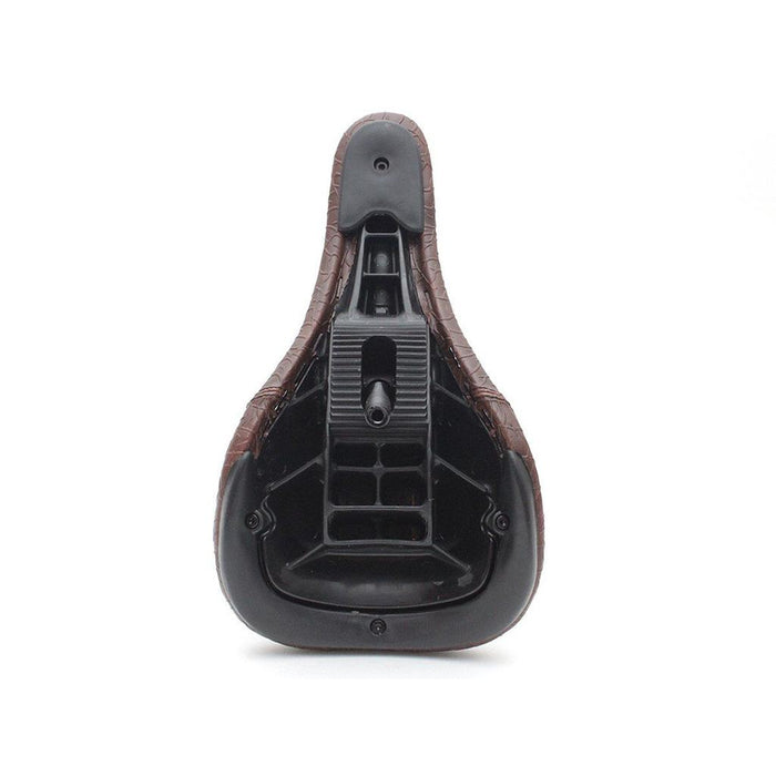 A close-up view of the underside of the Stranger Zefaria Pivotal Seat, showing its mounting bracket and plastic support structure.