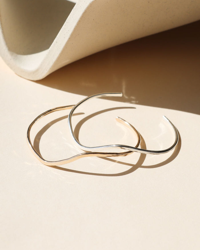 14k gold fill and sterling silver hammered wavy cuff bracelets