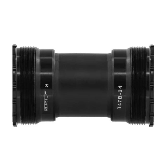 The T47 Internal 24mm 85.5mm Bottom Bracket features black threading and clearly labeled sides, shown in a side view against a white background.