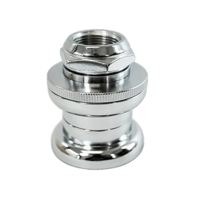 Close-up of a shiny Tange AW-27 Threaded 1 Inch BMX Push In Headset—an iconic component for securing your bike’s fork to the frame, ideal for any Old School BMX build.