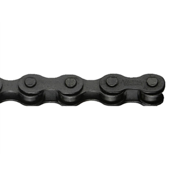 Close-up view of the Taya 408H Chain (3/32 Inch) in black metal, featuring interconnected links—perfect for BMX race bikes and 1/2 x 3/32 chainrings, engineered for quiet operation and reliable performance.