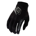 The TLD 25.1 Air Glove Mono Black features white lettering with a logo on top and "Troy Lee Designs" on the index finger. It provides reinforced knuckles, a sleek design, and micro-mesh ventilation for superior comfort and breathability.