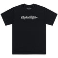 The TLD 25.1 Signature SS T-Shirt features "Troy Lee Designs" in white cursive across a black backdrop, epitomizing the brand's iconic style. This standout tee is a must-have for any fashion-forward wardrobe.