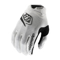 The TLD 26.1 Air Glove Mono White features black accents and logos, a grid-like texture, and a secure wrist strap—ideal for Troy Lee Designs fans or anyone seeking high-performance mountain bike gloves.