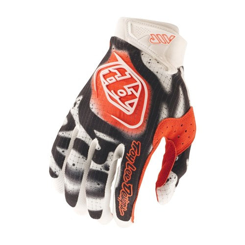 The TLD Air Glove Membrane in White / Infra Red features a Velcro wrist strap—ideal mountain bike gloves combining performance and style.