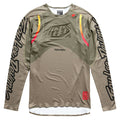 A long sleeved shirt with a black background, designed for BMX racing gear by TLD Sprint Ultra Jersey Pinned Olive.