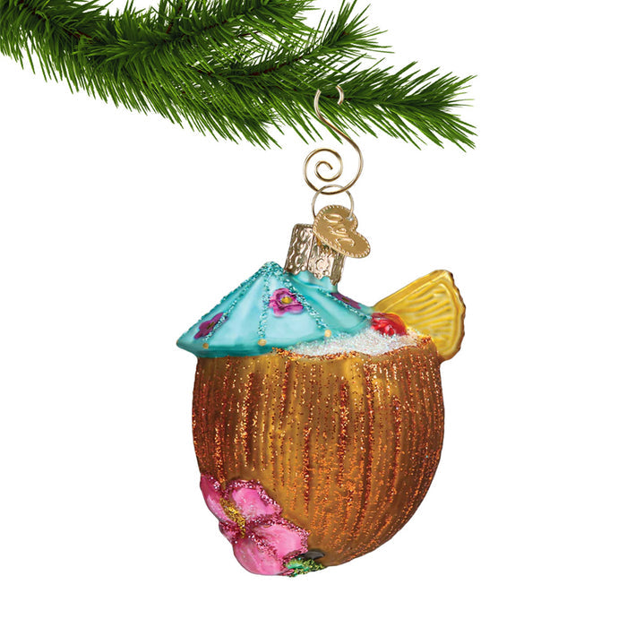 Tropical Drink in a Coconut glass Christmas ornament