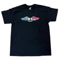 The United Rooftop T-Shirt features bold "RT" text with blue and pink wing graphics, plus small chest text—an authentic United signature piece inspired by Mike Escamilla.