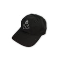 The V1da The Dad Cap is a black unstructured hat with a white embroidered stylized figure in a hat and suit on the front.