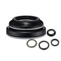 A black VP Alloy Tapered Headset with multiple circular components and rings is arranged on a white background, featuring an integrated threadless design.