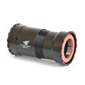 Black cylindrical Wheels MFG 386EVO DUB Threaded BB shown on a white background, featuring a red inner seal; this bottom bracket is compatible with SRAM DUB.