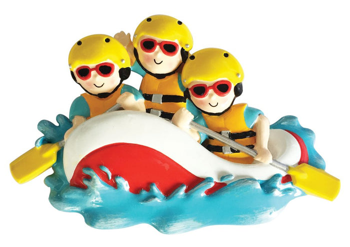 White Water Rafting Family of 3 personalized resin ornament