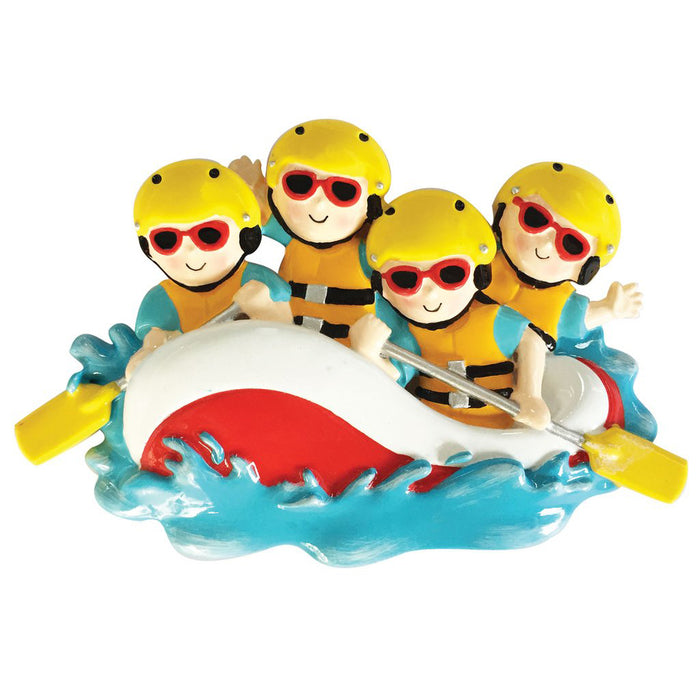White Water Rafting Family of 4 Personalized resin ornament
