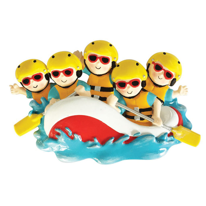 White Water Rafting Family of 5 Personalized resin ornament