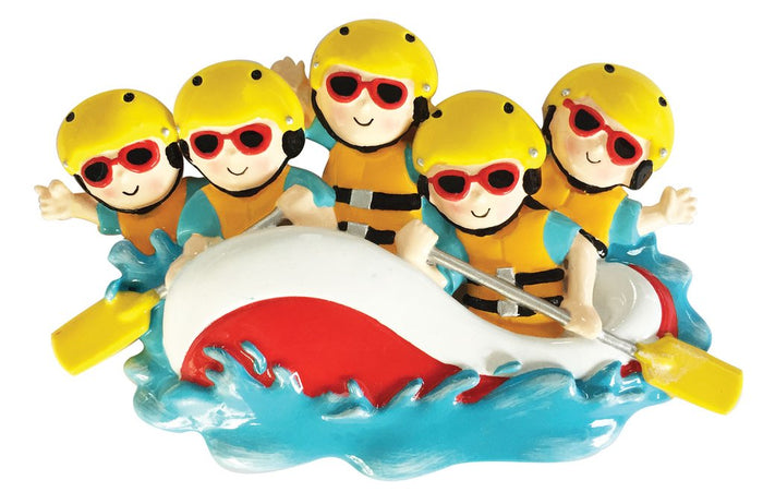 White Water Rafting Family of 5 Personalized resin ornament
