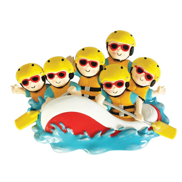 White Water Rafting Family of 6 personalized resin ornament