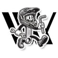 A cartoon character in a BMX helmet holds a wrench and hex key, ready to inspect a bike, with "LUXBMX" and bold "WX" behind—representing the (Workshop) WKSP - Complete Race Bike Service (Full).
